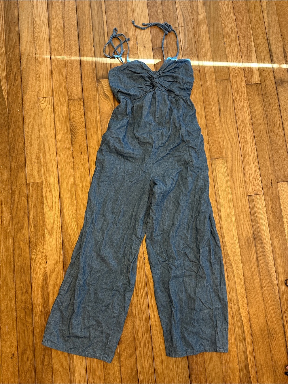 Old Navy Cotton Denim Chambray Halter Wide-Leg Cropped Jumpsuit